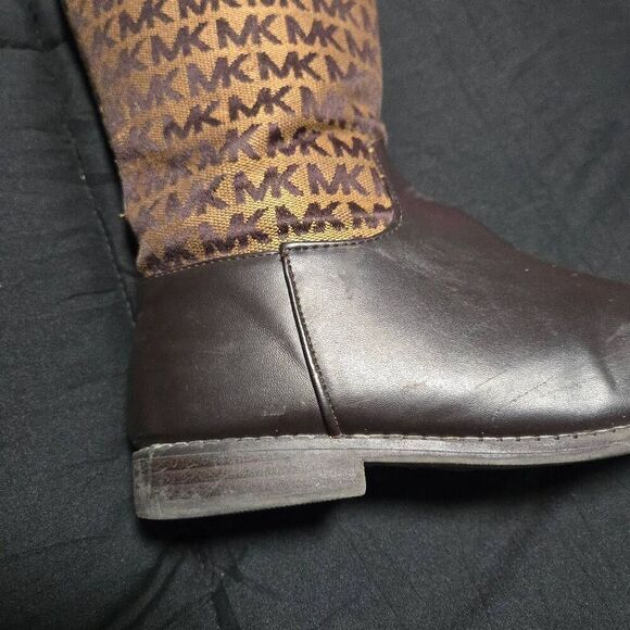 Michael Kors Brown Gold Accents MK Monogrammed Girls Size 4 Zip up Calf Boots - Picture 7 of 7